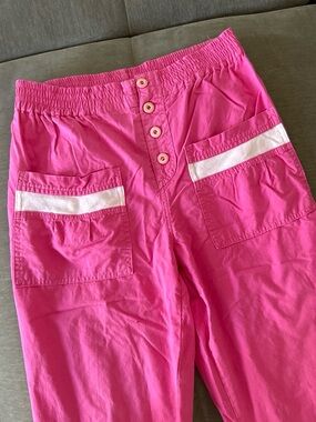 Women’s Hot Pink Cropped Cargo Pants with White Stripe